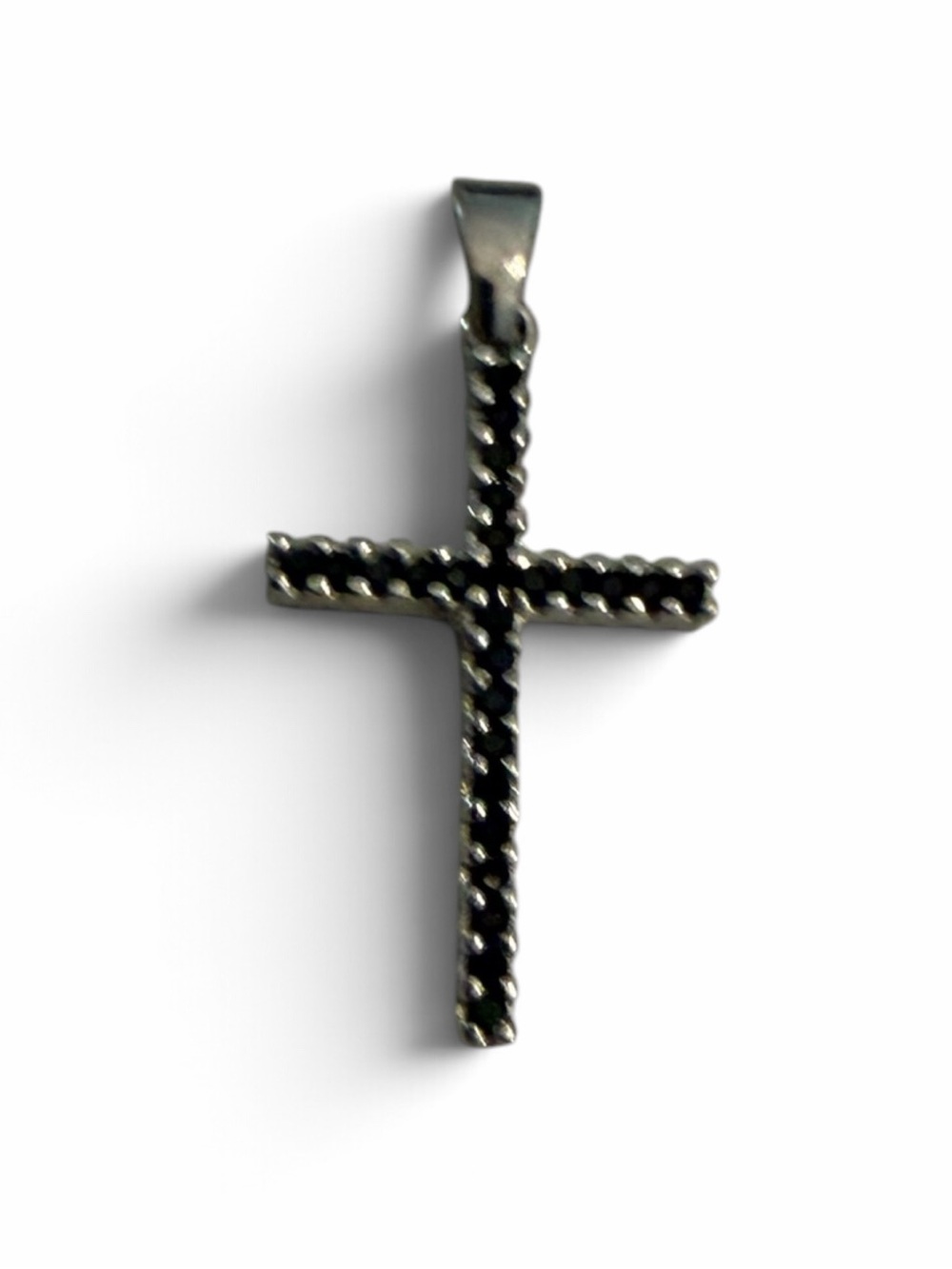 Black Onyx Doubled Sided CZ 925 Silver Cross